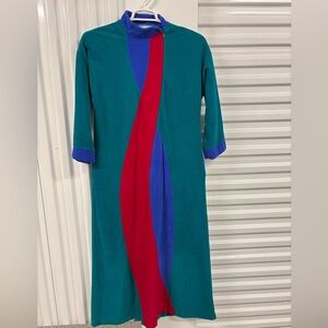VTG Vanity Fair Caftan Womens SMALL Robe Retro 70’s 80’s zip front green pink